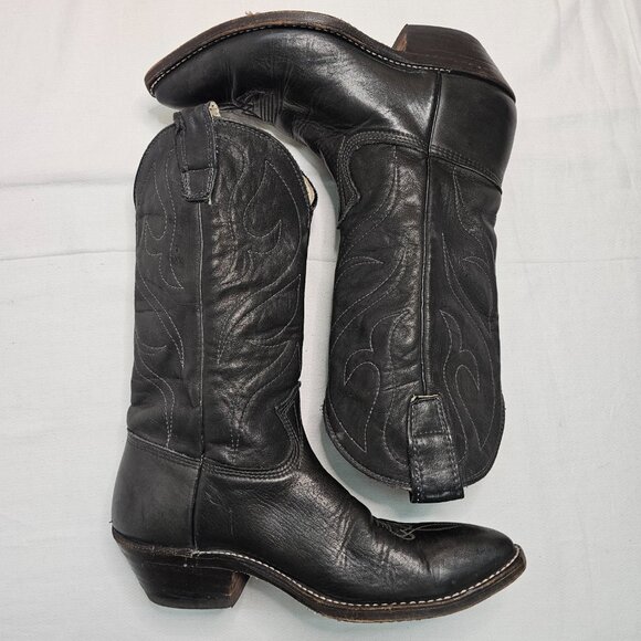 Stewart Boot Co 1977 VTG Hand Made Black Cowhide Leather Cowboy Boots Mens 8.5EE - Picture 8 of 14